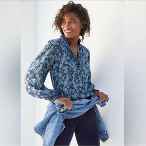 Maeve Floral Print Blouse
Size XS | Black and Blue | 100% Viscose